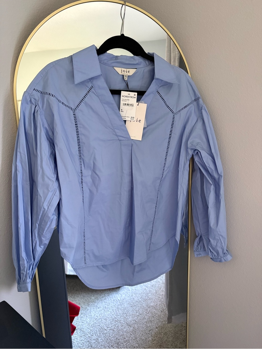 Joie Sky Blue Eyelet-Trim Poplin V-Neck Blouse